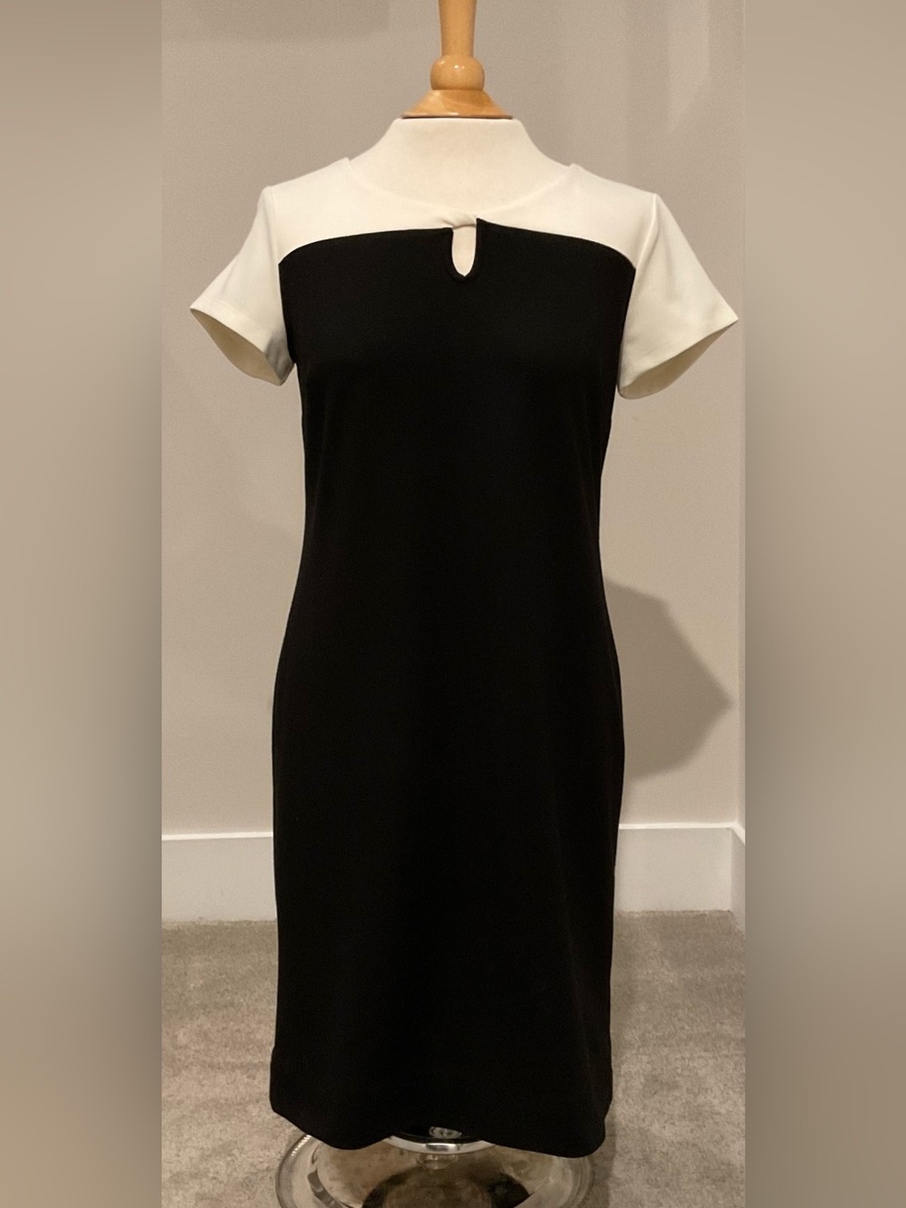 Talbots Cotton Blend Cap Sleeve Knit Dress, Black and Ivory, Size 2